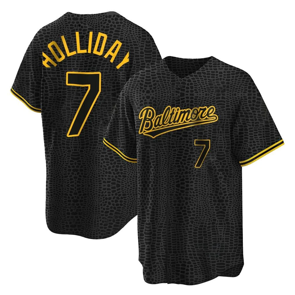 B.Orioles #7 Jackson Holliday Player Black Snake Skin City Home Game Ldoa Stitched Jerseys