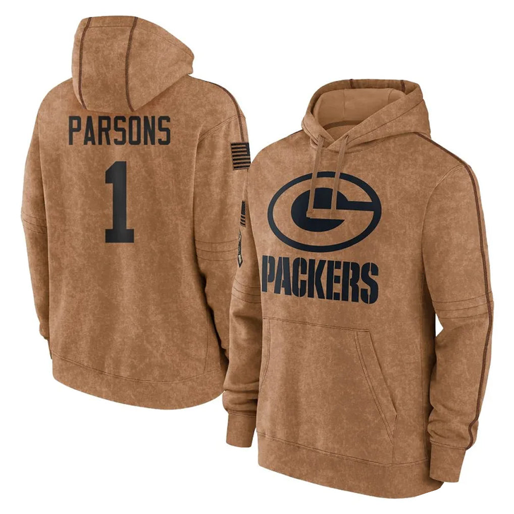 GB.Packers #1 Micah Parsons Player Brown Salute to Service Hoodies Limited Game Ldoa Stitched Jerseys