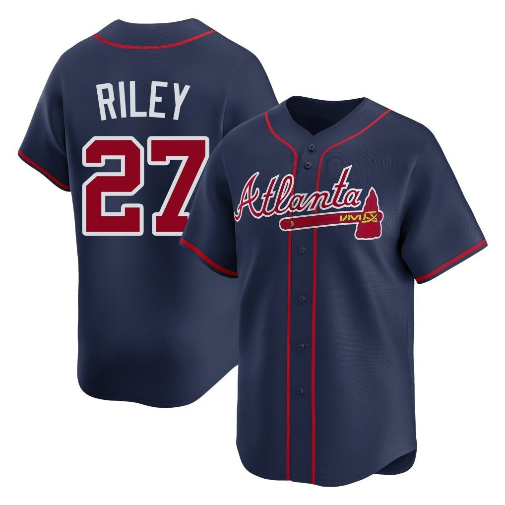A.Braves #27 Austin Riley Player Navy Limited Home Game Ldoa Stitched Jerseys