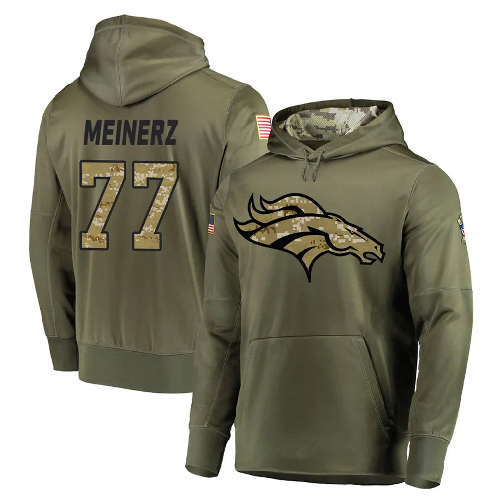D.Broncos #77 Quinn Meinerz Player Olive Salute to Service Pullover Hoodies Home Game Ldoa Stitched Jerseys