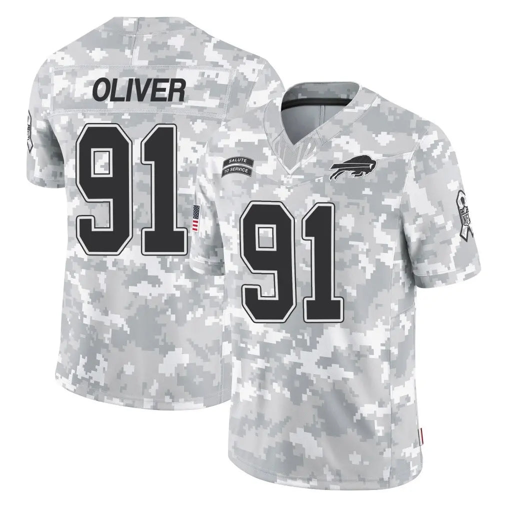 B.Bills #91 Ed Oliver Player Arctic Camo Salute to Service Limited Game Xdoa Stitched Jerseys