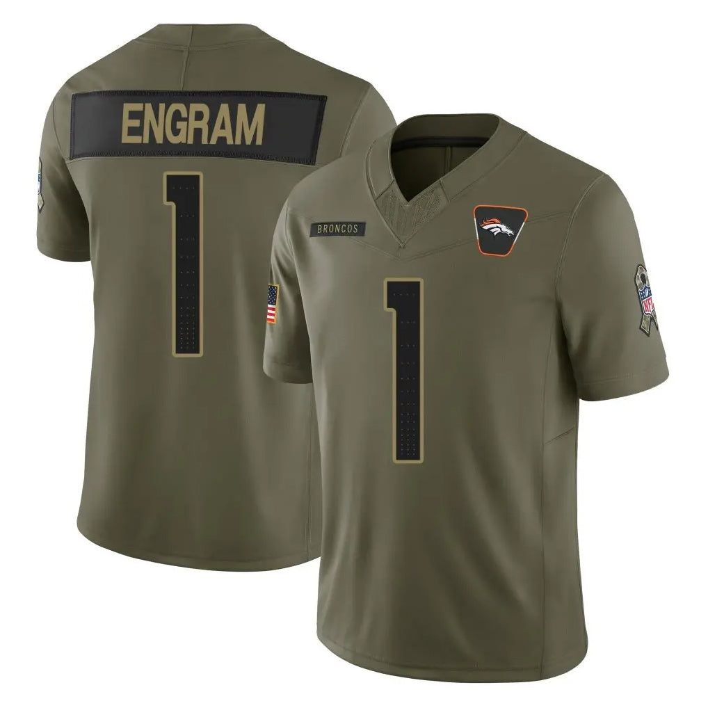 D.Broncos #1 Evan Engram Player Olive 2025 Salute To Service Limited Home Game Ldoa Stitched Jerseys