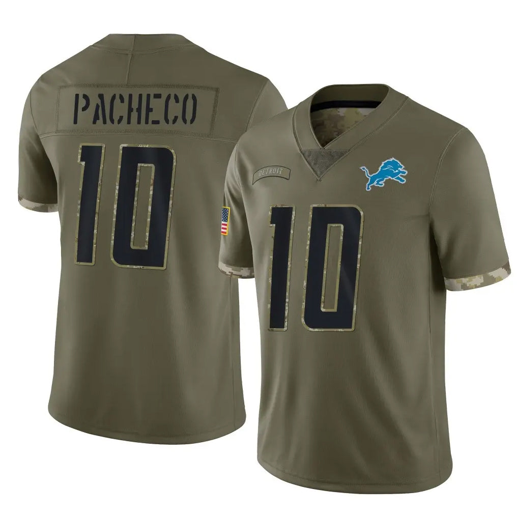 D.Lions #10 Isiah Pacheco Player Olive Salute To Service Limited Ldoa Stitched Jerseys