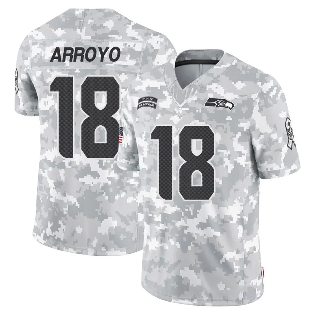 S.Seahawks #18 Elijah Arroyo Player Arctic Camo Limited Salute To Service Home Game Ldoa Stitched Jerseys