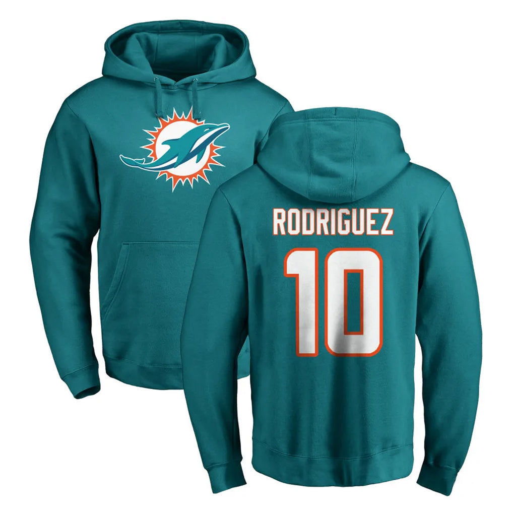 M.Dolphins #10 Jacob Rodriguez Player Aqua LOGO Pullover Hoodies Limited Ldoa Stitched Jerseys
