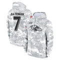 B.Ravens #7 Rashod Bateman Player Arctic Camo Salute to Service Pullover Hoodie Ldoa Stitched Jerseys
