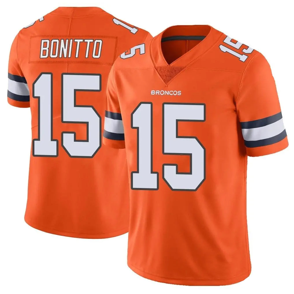 D.Broncos #15 Nik Bonitto Player Orange Vapor Untouchable Limited Home Game Ldoa Stitched Jerseys