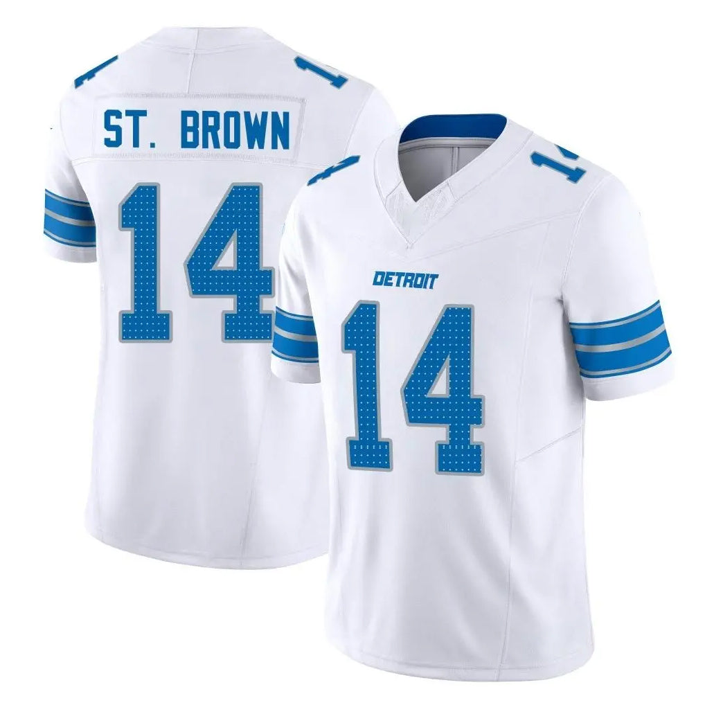 D.Lions #14 Amon-Ra St. Brown Player White Limited Vapor F.U.S.E. Alternate Home Game Ldoa Stitched Jerseys