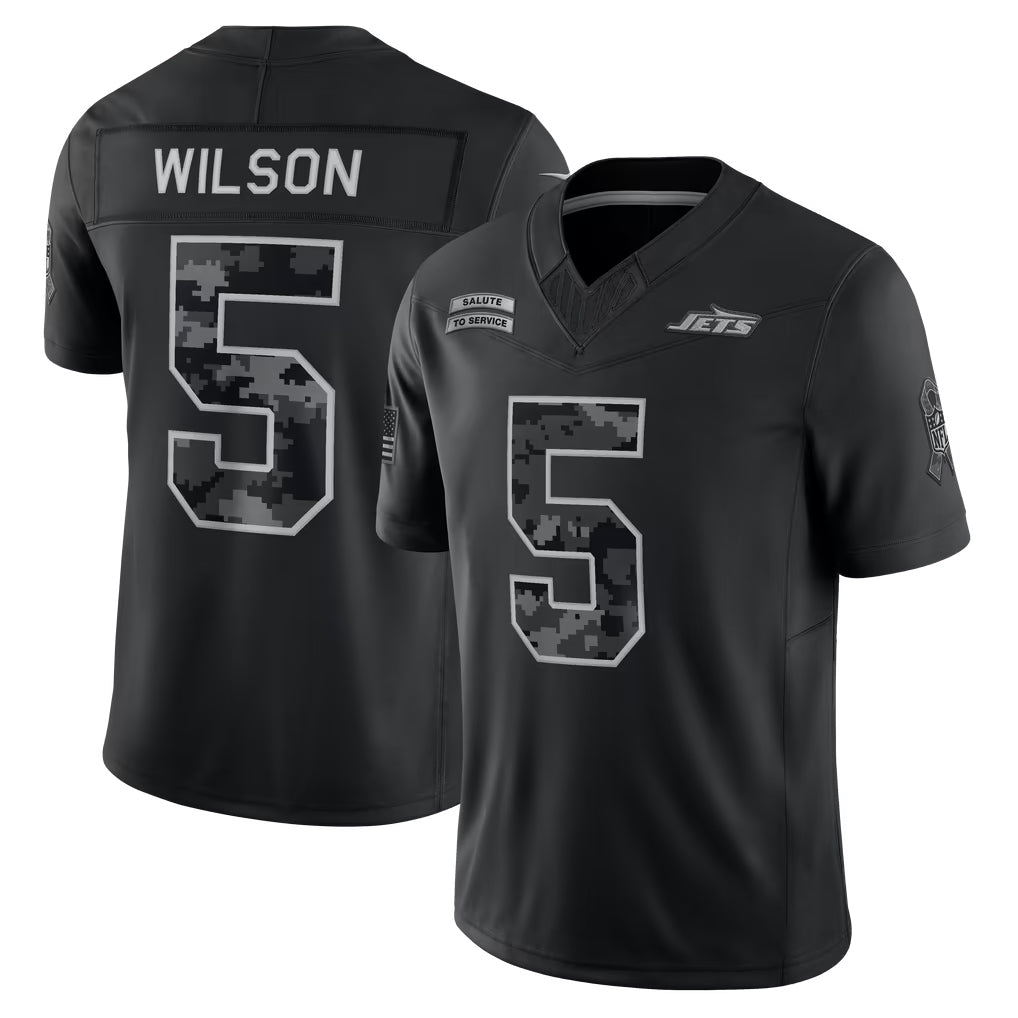 NY.Jets #5 Garrett Wilson Player Black Limited 2026 Salute to Service Home Game Ldoa Stitched Jerseys