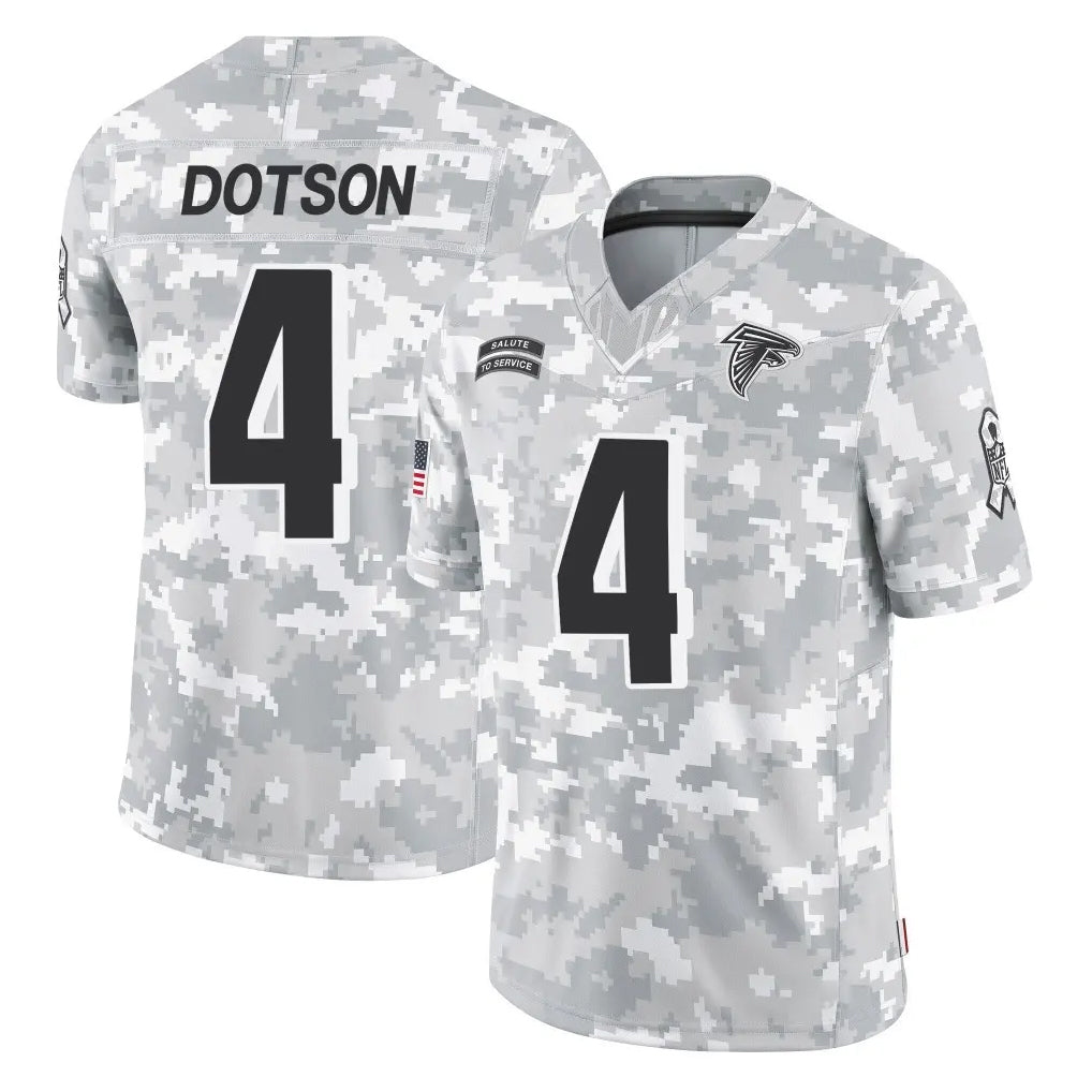 A.Falcons #4 Jahan Dotson Player Camo Salute to Service Limited Ldoa Stitched Jerseys