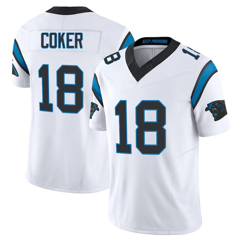 C.Panthers #18 Jalen Coker Player White Vapor F.U.S.E. Limited Home Game Ldoa Stitched Jerseys