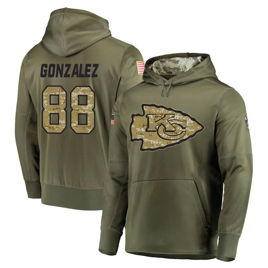 KC.Chiefs #88 Tony Gonzalez Player Olive Salute to Service Pullover Hoodies Home Game Ldoa Stitched Jerseys