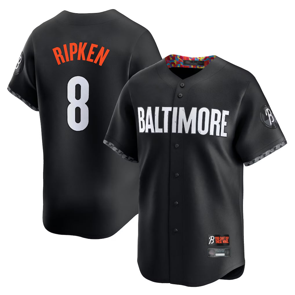 B.Orioles #8 Cal Ripken Player Black City Connect Limited Home Game Ldoa Stitched Jerseys