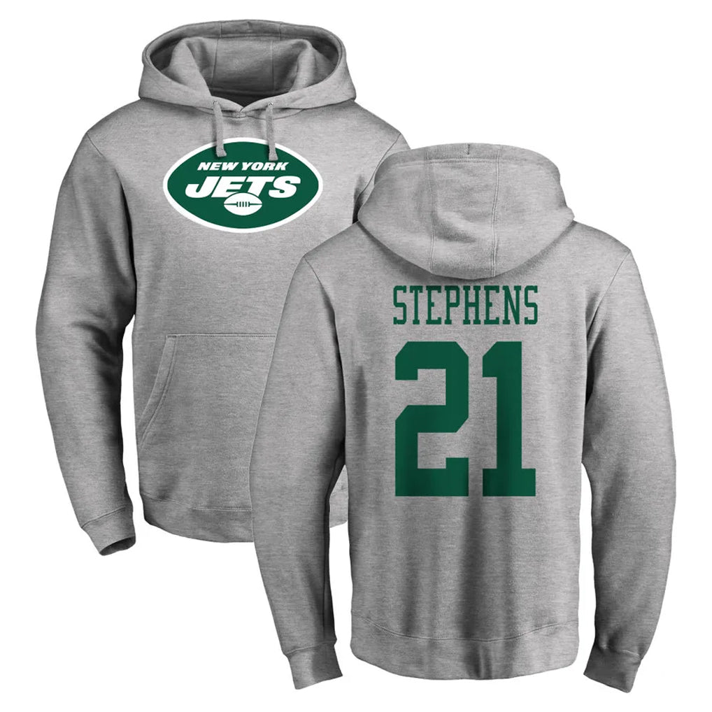 NY.Jets #21 Brandon Stephens Player Gray LOGO Pullover Hoodies Limited Game Ldoa Stitched Jerseys