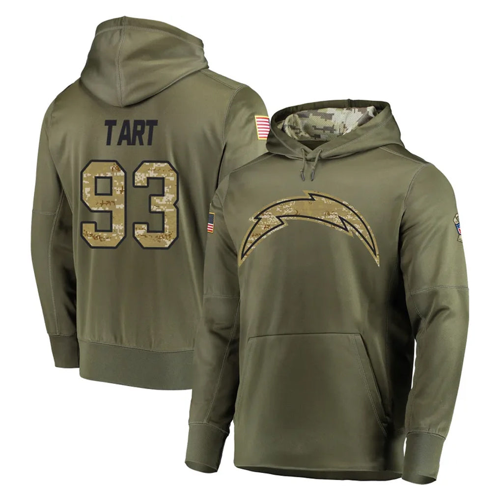 LA.Chargers #93 Teair Tart Player Olive Salute to Service Pullover Hoodies Home Game Ldoa Stitched Jerseys