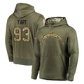 LA.Chargers #93 Teair Tart Player Olive Salute to Service Pullover Hoodies Home Game Ldoa Stitched Jerseys