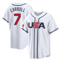 A.Diamondbacks #7 Corbin Carroll Player White USA 2026 World Classic Home Game Ldoa Stitched Jerseys