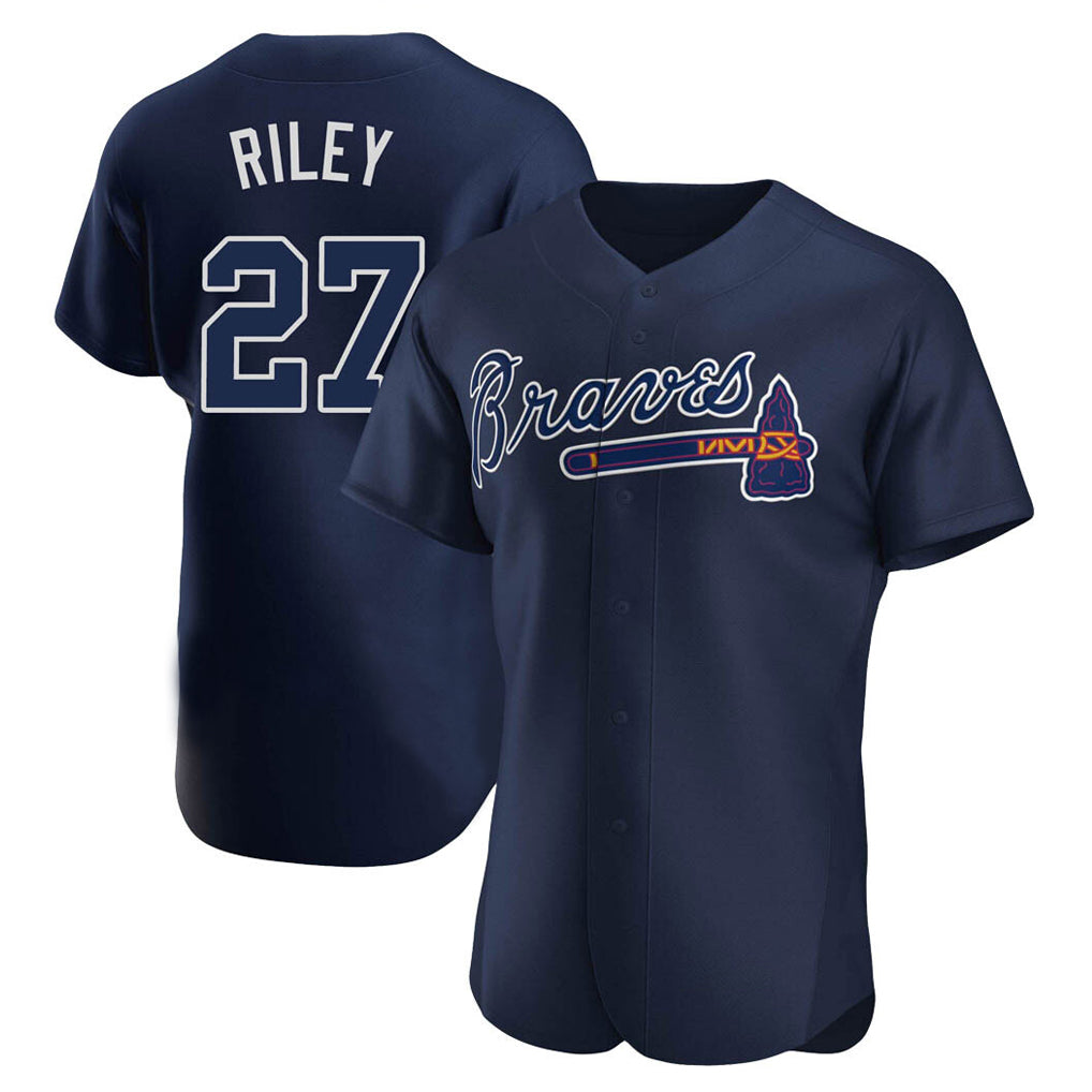A.Braves #27 Austin Riley Player Navy Alternate Limited Elite Home Game Ldoa Stitched Jerseys