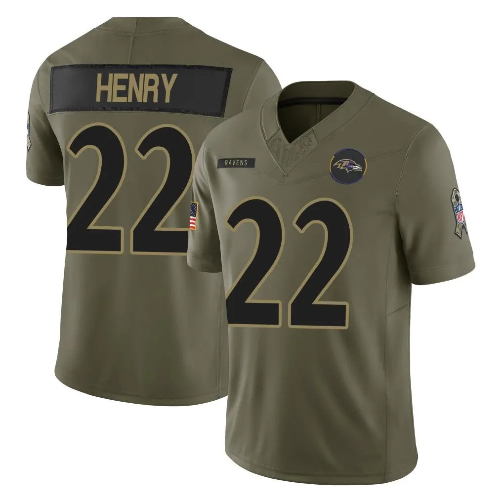 B.Ravens #22 Derrick Henry Player Olive Salute To Service Limited Home Game Ldoa Stitched Jerseys