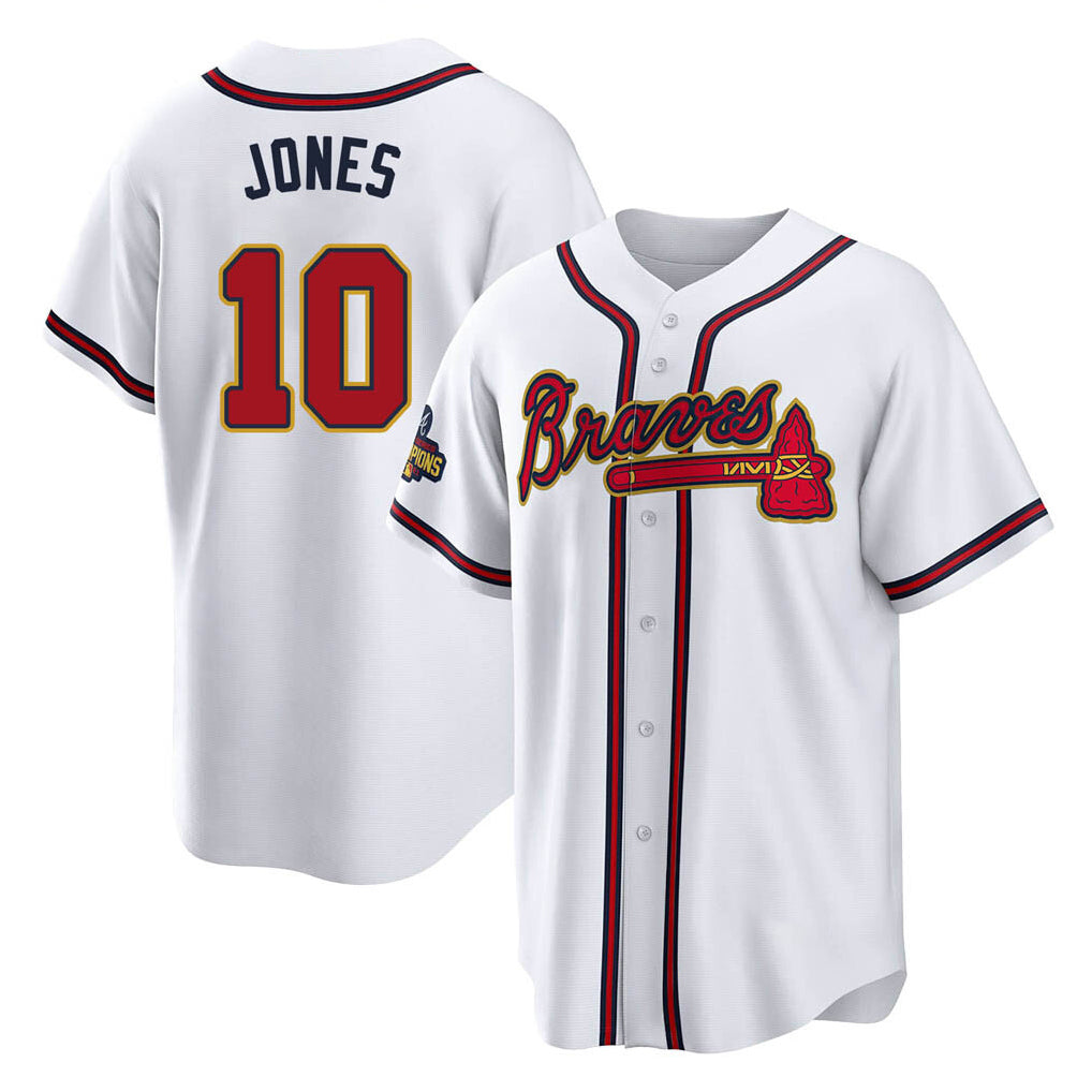 A.Braves #10 Chipper Jones Player White Gold Home Game Ldoa Stitched Jerseys