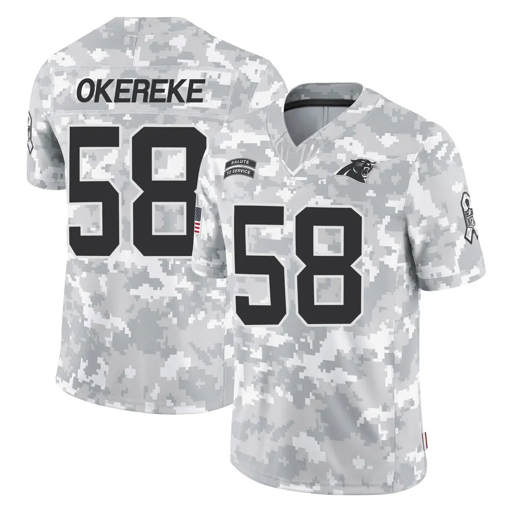 C.Panthers #58 Bobby Okereke Player Arctic Camo Salute to Service Limited Game Ldoa Stitched Jerseys
