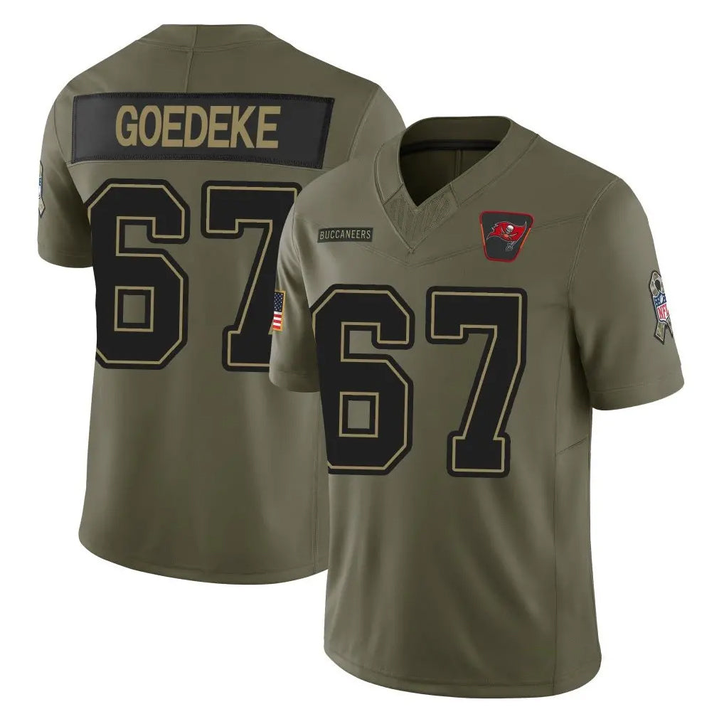 TB.Buccaneers #67 Luke Goedeke Player Olive 2025 Salute To Service Limited Home Game Ldoa Stitched Jerseys