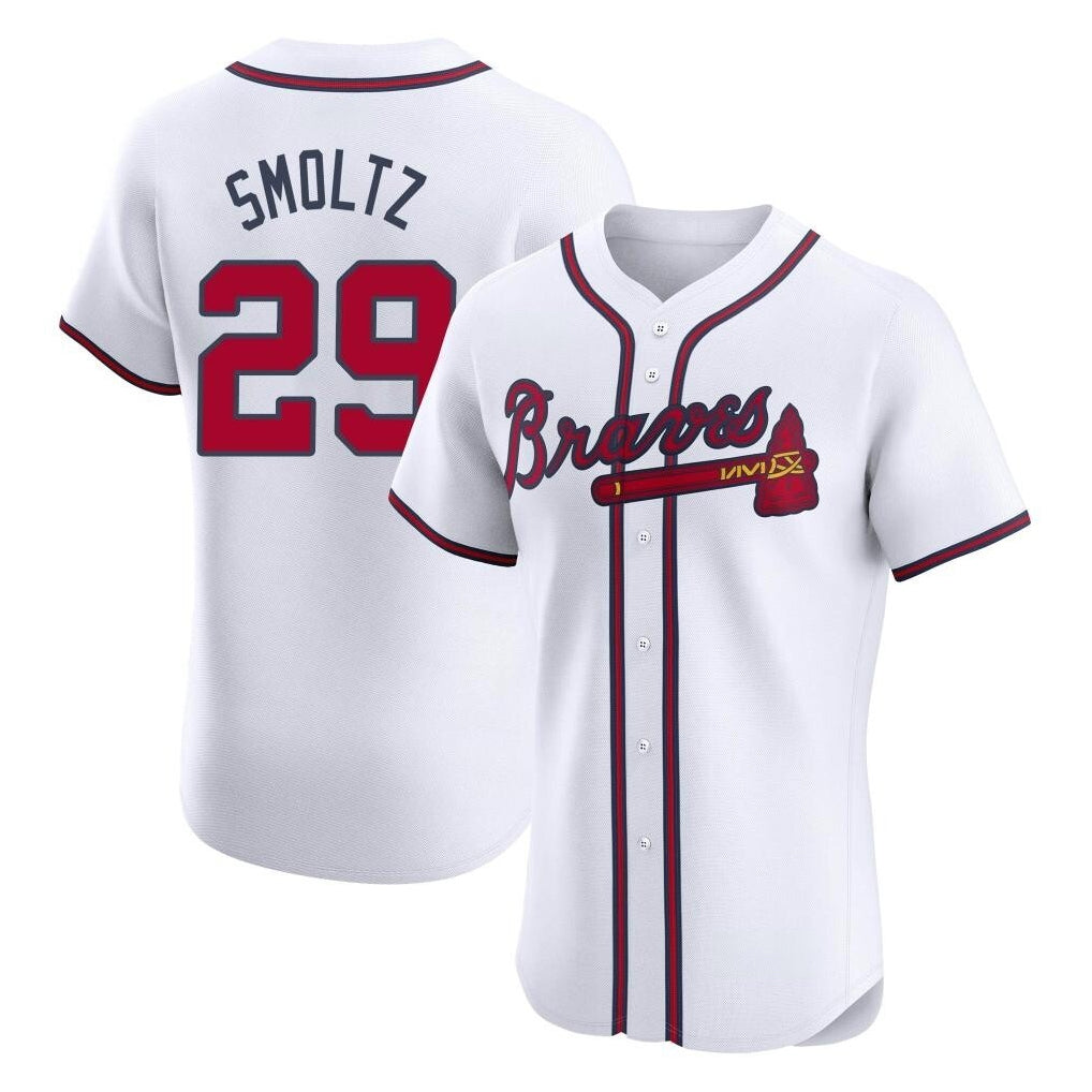 A.Braves #29 John Smoltz Player White Limited Elite Home Game Ldoa Stitched Jerseys