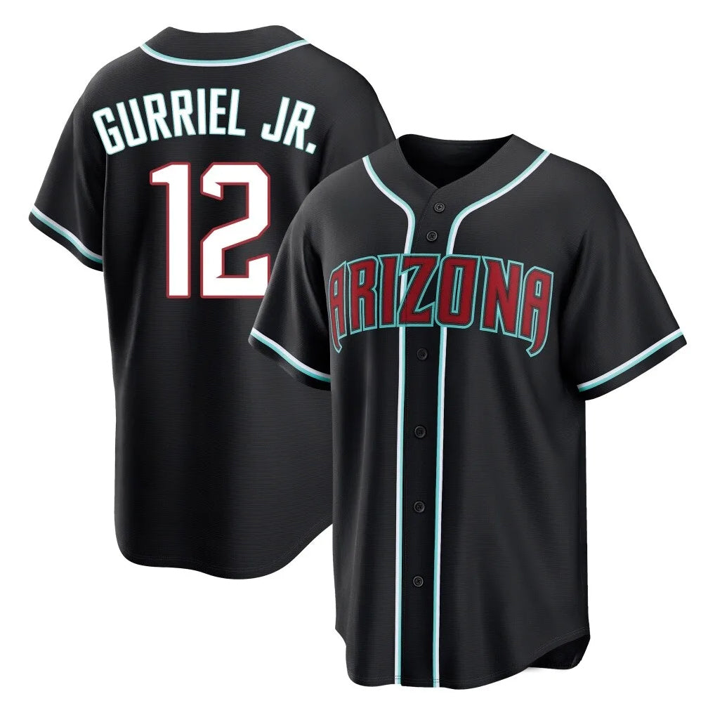 A.Diamondbacks #12 Lourdes Gurriel Jr Player Black Home Game Ldoa Stitched Jerseys