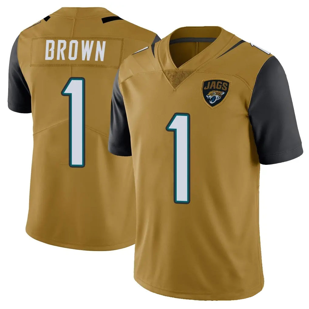 J.Jaguars #1 Montaric Brown Player Gold Vapor Limited Home Game Ldoa Stitched Jerseys