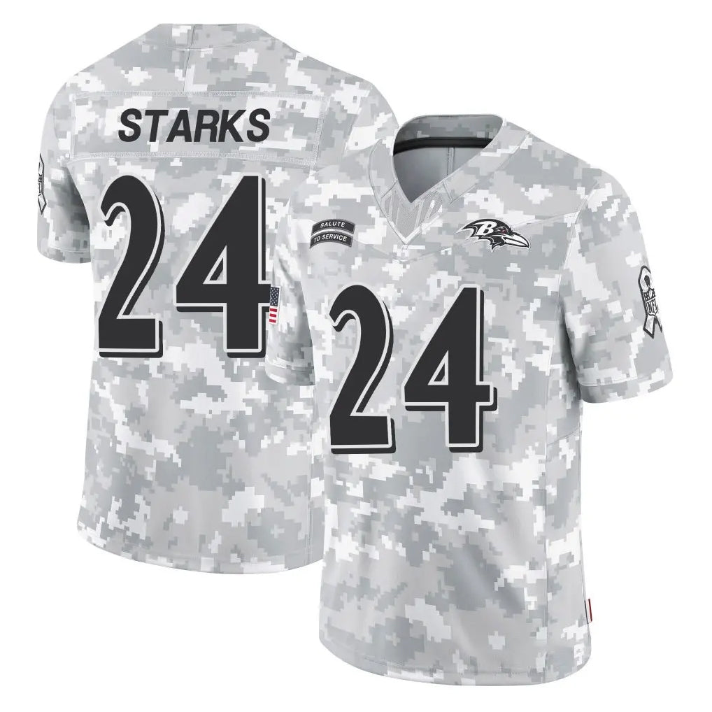 B.Ravens #24 Malaki Starks Player Arctic Camo Salute to Service Limited Ldoa Stitched Jerseys