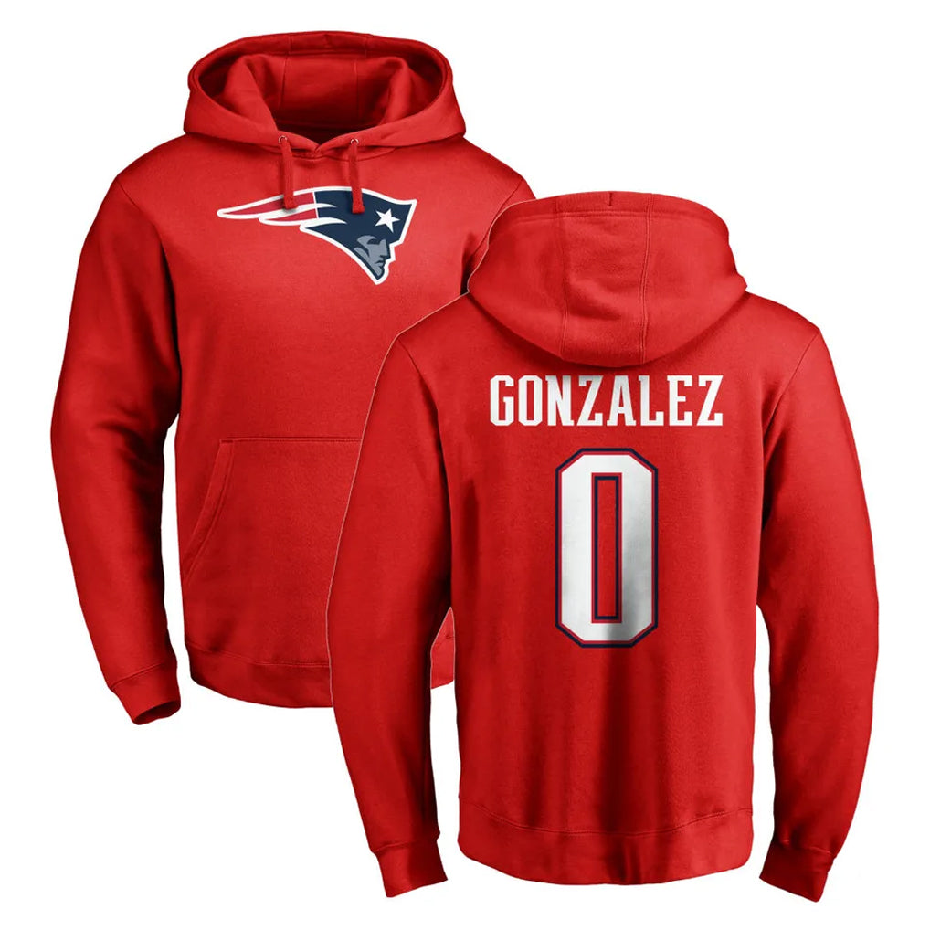 NE.Patriots #0 Christian Gonzalez Player Red LOGO Pullover Hoodies Home Game Ldoa Stitched Jerseys