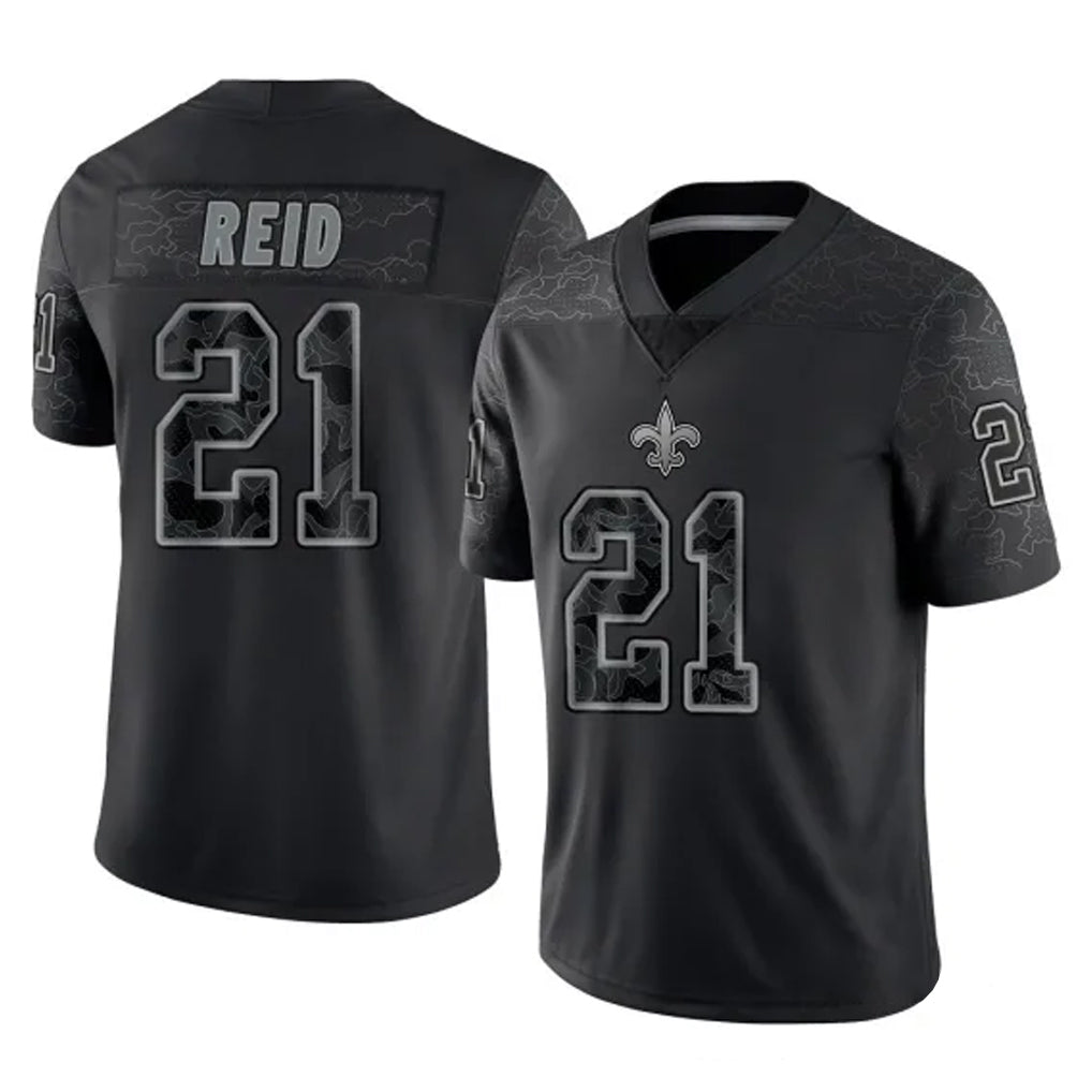 NO.Saints #21 Justin Reid Player Black Limited Reflective Home Game Ldoa Stitched Jerseys