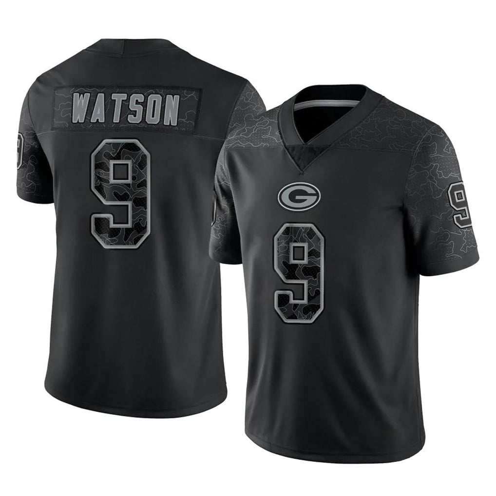GB.Packers #9 Christian Watson Player Black Reflective Limited Home Game Ldoa Stitched Jerseys