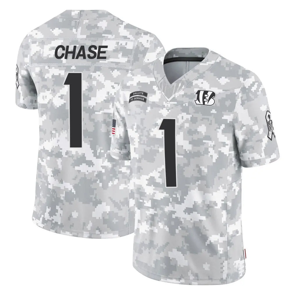C.Bengals #1 Ja'Marr Chase Player Arctic Camo Salute to Service Limited Ldoa Stitched Jerseys