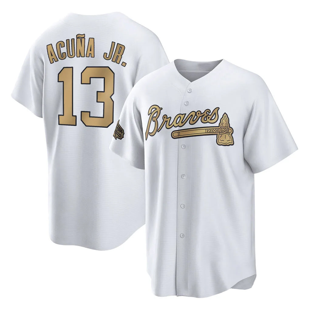 A.Braves #13 Ronald Acuna Jr Player White-Gold All-Star Home Game Ldoa Stitched Jerseys