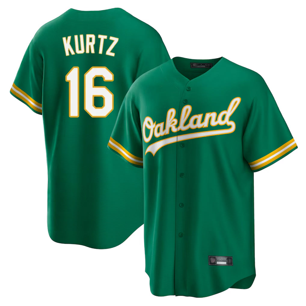 Athletics #16 Nick Kurtz Player Kelly Green Home Game Ldoa Stitched Jerseys