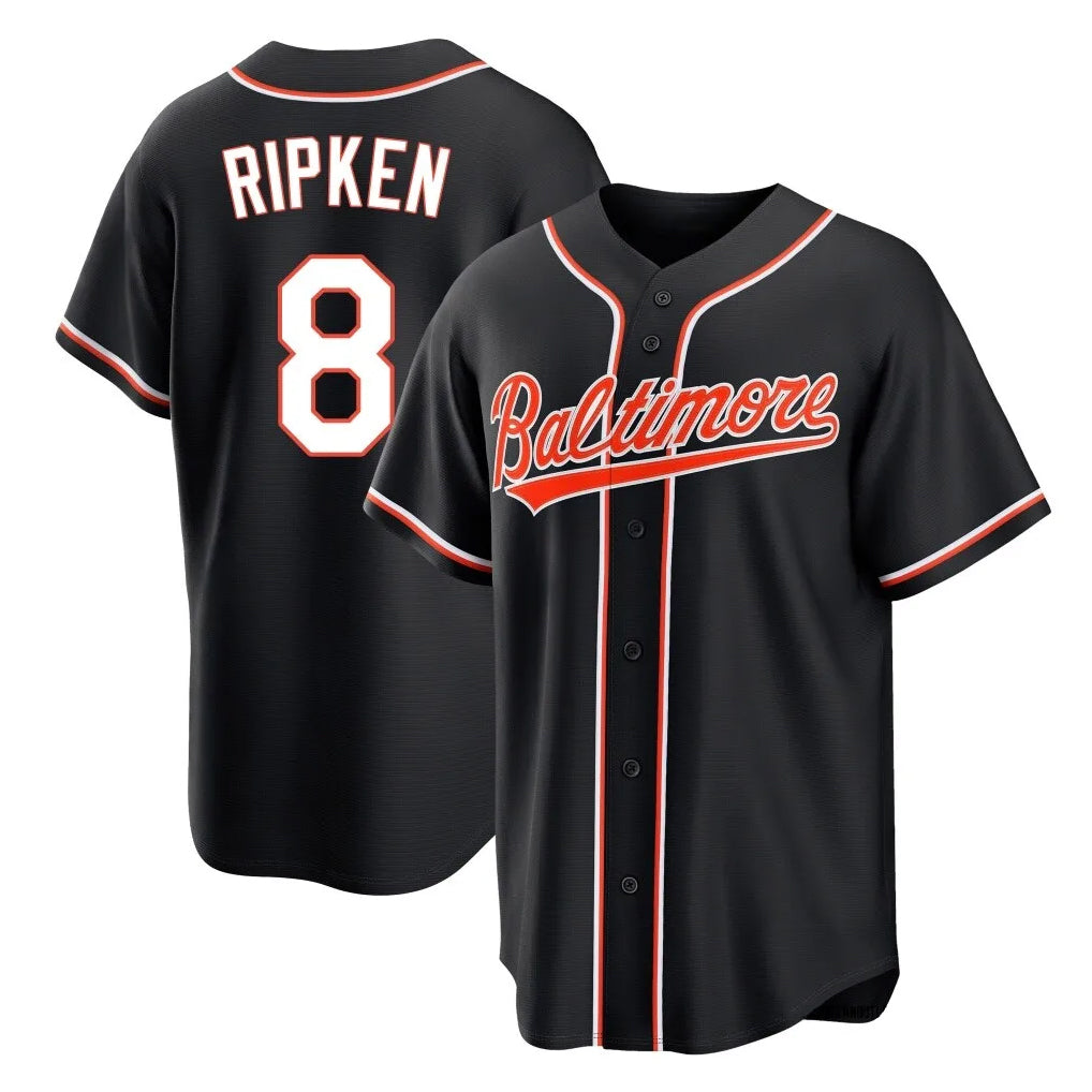 B.Orioles #8 Cal Ripken Player Black Out Home Game Ldoa Stitched Jerseys