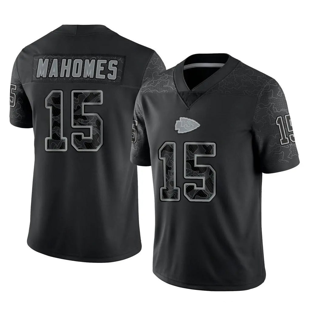 KC.Chiefs #15 Patrick Mahomes Player Black Limited Reflective Game Ldoa Stitched Jerseys