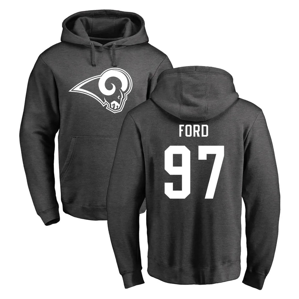 LA.Rams #97 Poona Ford Player Gray Pullover Hoodie Limited Game Ldoa Stitched Jerseys