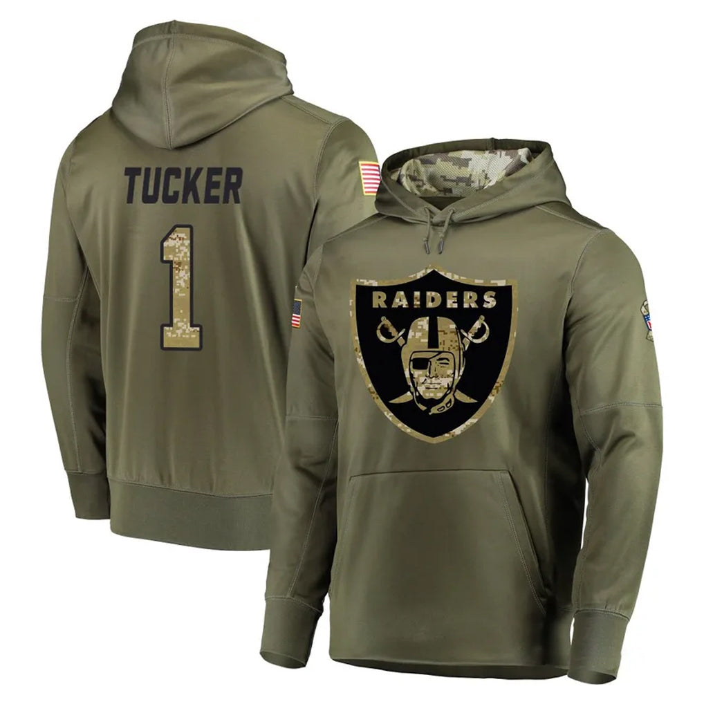LV.Raiders #1 Tre Tucker Player Olive Salute to Service Pullover Hoodies Home Game Ldoa Stitched Jerseys