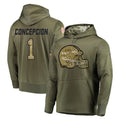 C.Browns #1 KC Concepcion Player Olive Salute to Service Pullover Hoodies Home Game Ldoa Stitched Jerseys