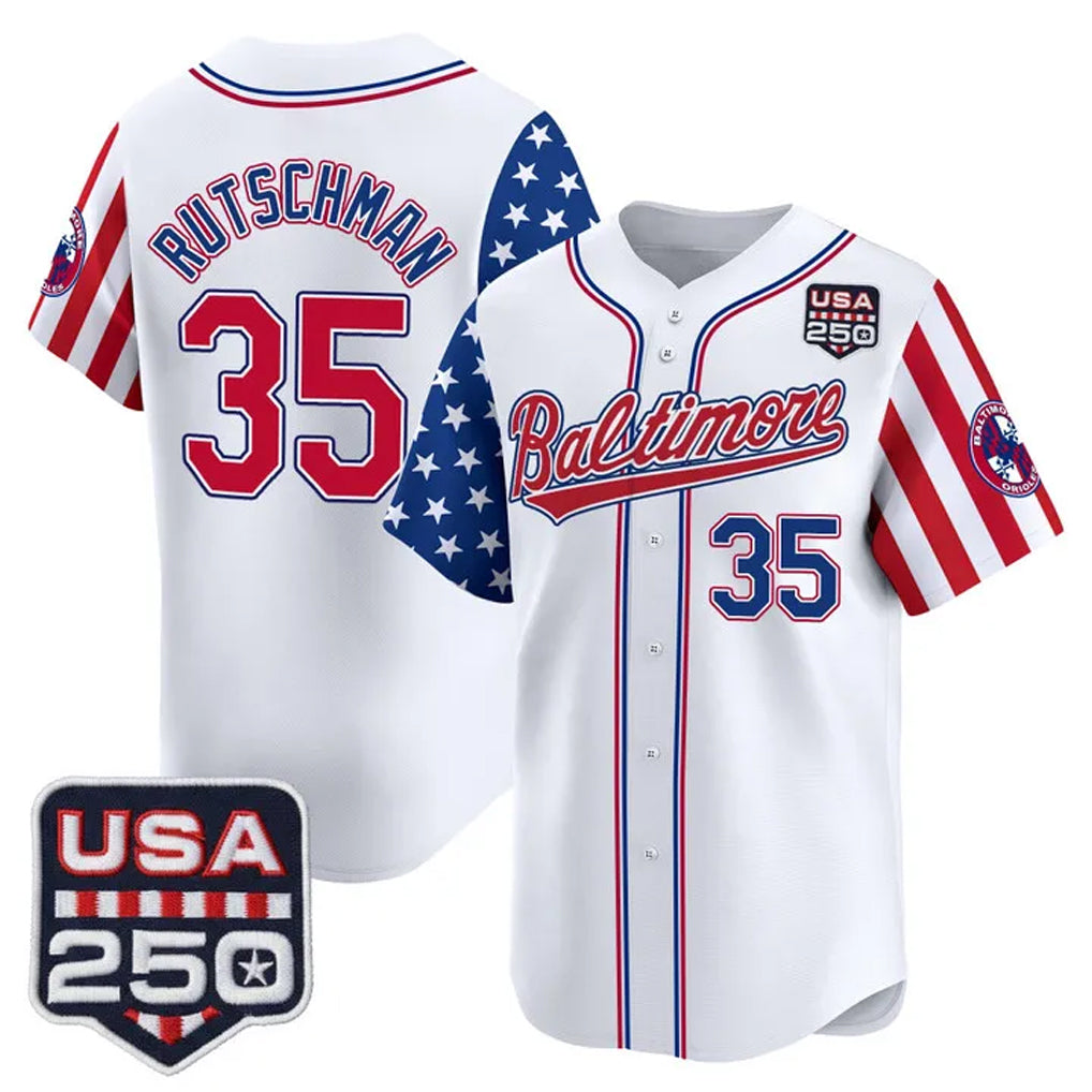B.Orioles #35 Adley Rutschman Player White USA 250 Independence Day Vapor Premier Limited Home Game Ldoa Stitched Jerseys