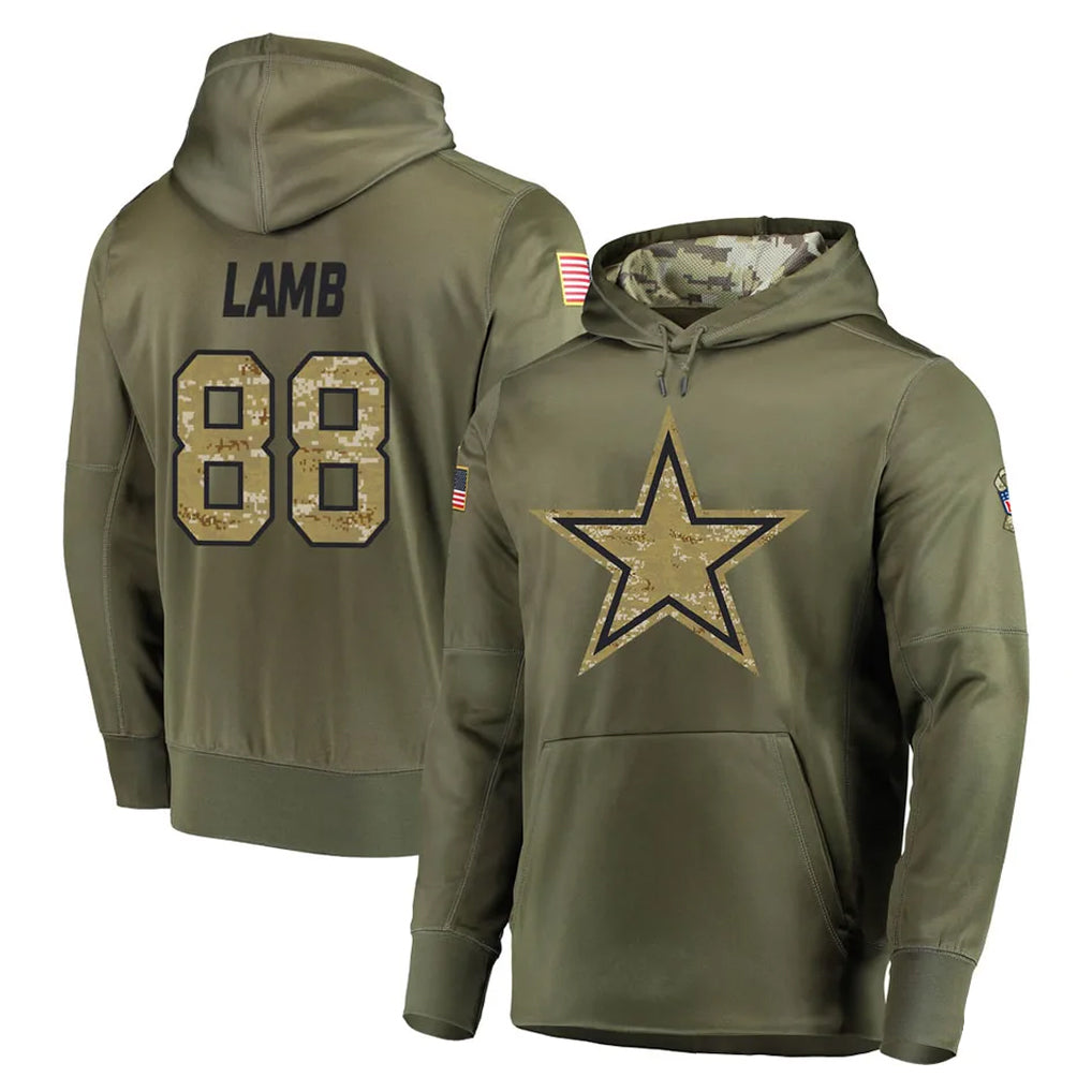D.Cowboys #88 CeeDee Lamb Player Olive Salute to Service Pullover Hoodies Home Game Ldoa Stitched Jerseys
