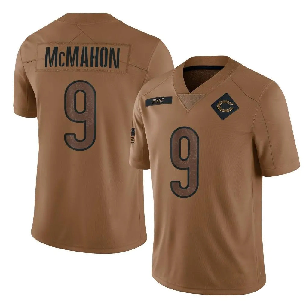 C.Bears #9 Jim McMahon Player Brown Salute to Service Limited Ldoa Stitched Jerseys