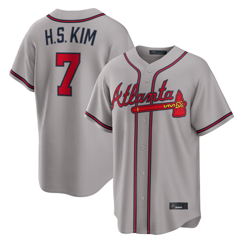 A.Braves #7 Ha-Seong Kim Player Gray Home Game Ldoa Stitched Jerseys