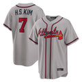 A.Braves #7 Ha-Seong Kim Player Gray Home Game Ldoa Stitched Jerseys
