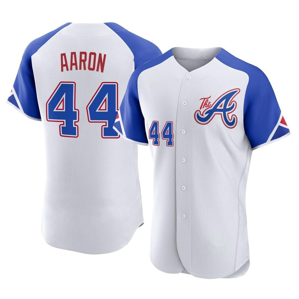 A.Braves #44 Hank Aaron Player White City Connect Limited Elite Home Game Ldoa Stitched Jerseys