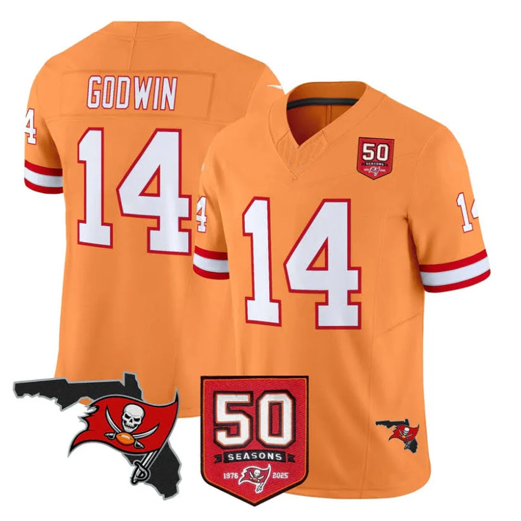TB.Buccaneers #14 Chris Godwin Jr. Player Orange 50th Season Vapor Limited Home Game Ldoa Stitched Jerseys