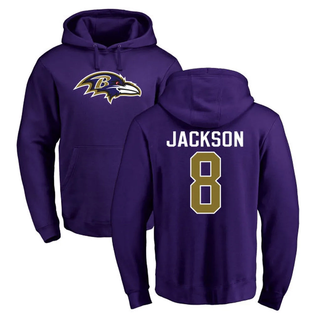 B.Ravens #8 Lamar Jackson Player Purple Salute to Service Pullover Hoodie Ldoa Stitched Jerseys