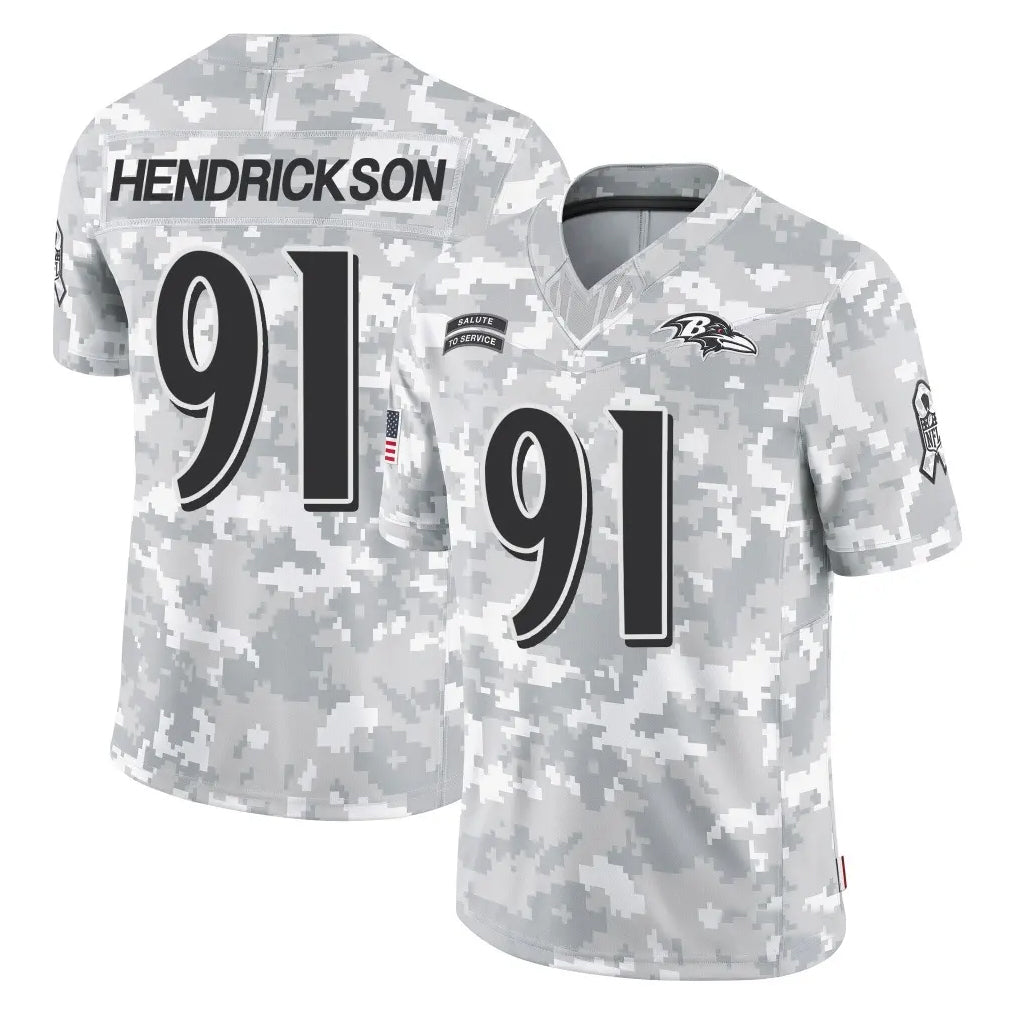 B.Ravens #91 Trey Hendrickson Player Arctic Camo Salute to Service Limited Ldoa Stitched Jerseys